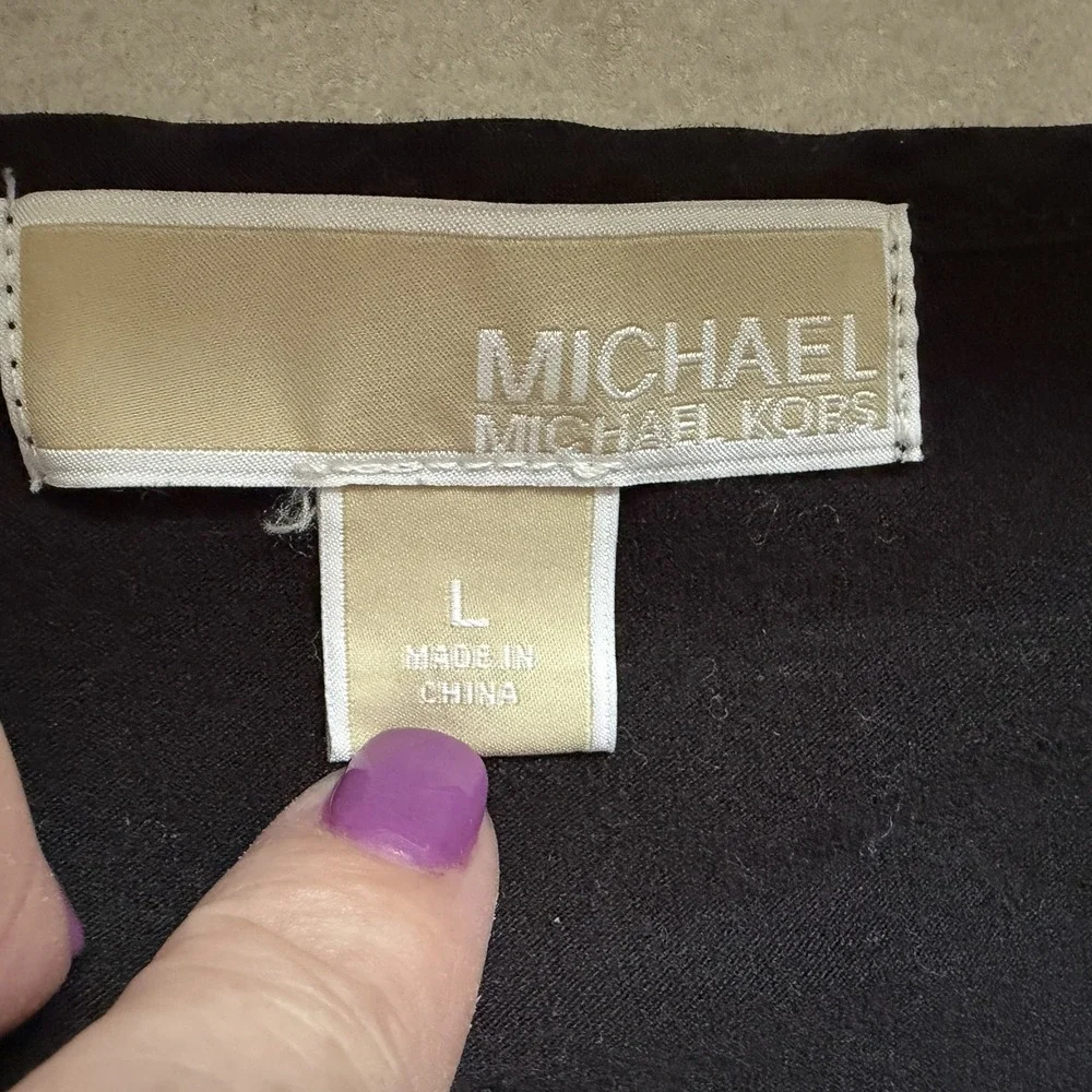 Michael Kors Shirt Women L Black Utility Short Sleeve Gold Zipper Flap Pockets